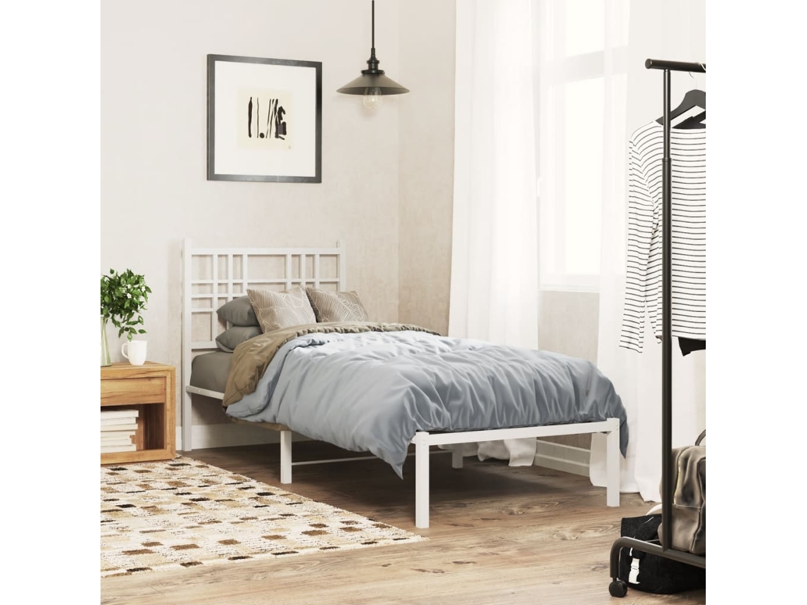 Estructura Cama Sin Colchón Con Cabecero Metal Blanco 80x200 Cm