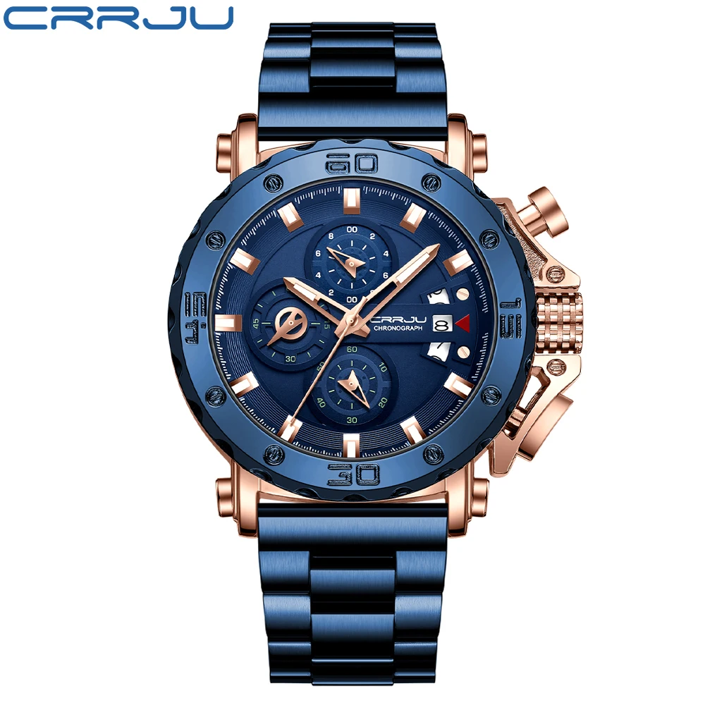 Relógio Masculino Em Aço Inoxidável (azul), Com Mostrador Grande E Design Elegante.