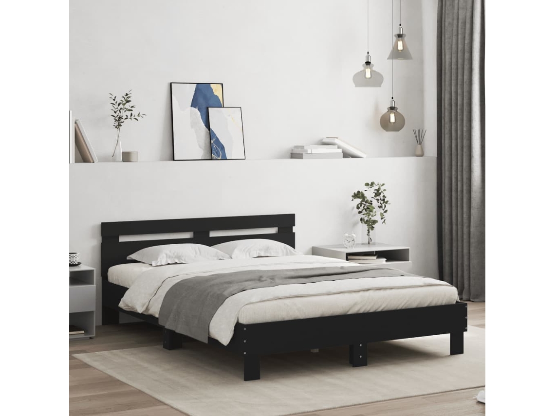 Estructura De Cama Con Led Sin Colchón Negra 150x200 Cm
