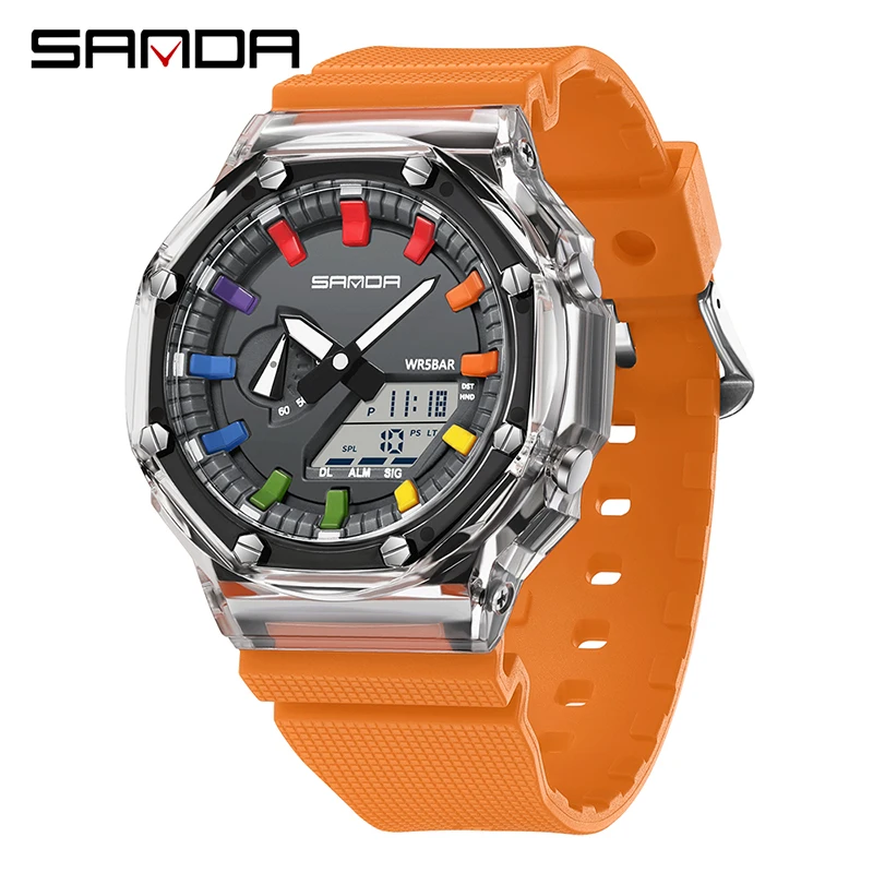 Reloj De Hombre (naranja) – Reloj De Cuarzo Resistente Al Agua Con Temporizador De Cuenta Regresiva, Cronómetro, Luz Led Y Alarma