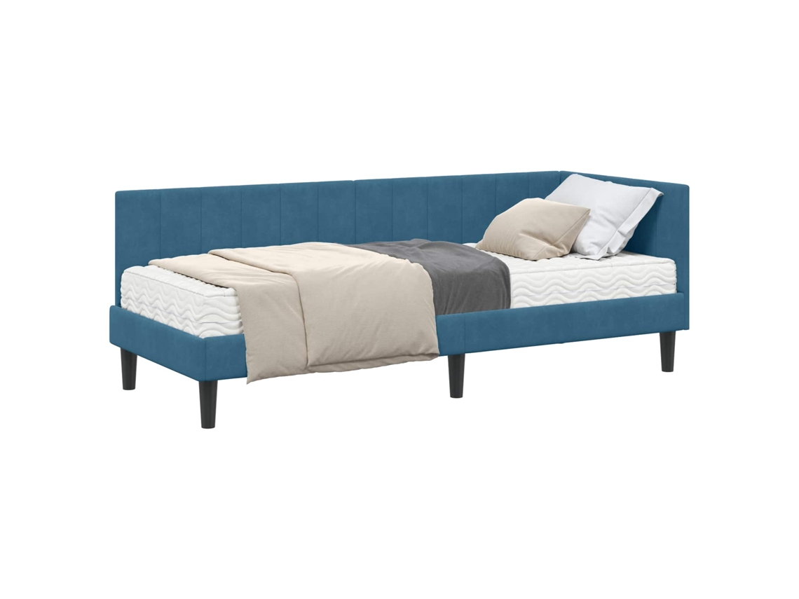 Syfax™ Estructura De Cama Esquina Con Colchón 2 Pcs Azul Terciopelo