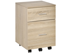 Mueble de oficina con 2 cajones y 5 ruedas, organizador compacto, acabado en roble.
