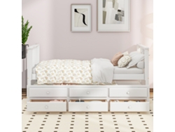 Cama de madera de 90x200 cm con cama supletoria de 90x190 cm, 3 cajones, estilo blanco