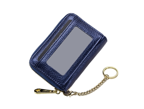 Cartera Para Tarjetas Bancarias Con Cremallera De Órgano, Cartera Para Llaves De Piel, Azul ZMDECQNA