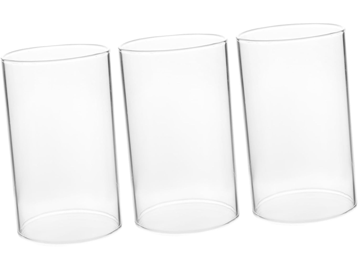 Juego de 3 cubiertas para velas de vidrio transparente resistentes al viento, 6 x 15 cm, pantalla cilíndrica Re Gokoco