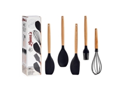 Set 5 Utensilios Cocina Silicona Mango Madera Haya