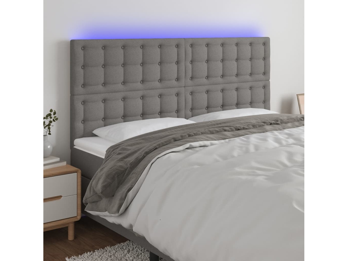 Cabecero Con Luces Led Tela Gris Oscuro 180x5x118/128 Cm