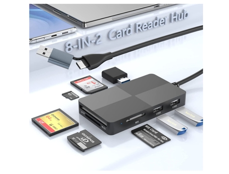 Lector de tarjetas SD USB 3.0 Hub 8 en 2 para varios tipos de tarjetas de memoria, incluidas SD, TF, CF, XD, MS, Micro SD, USB-C, de Bisbisous