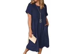 2026-vestido De Verano Para Mujer Lino Boho Con Bolsillos Vestido Largo Playa Casual M Azul Marino
