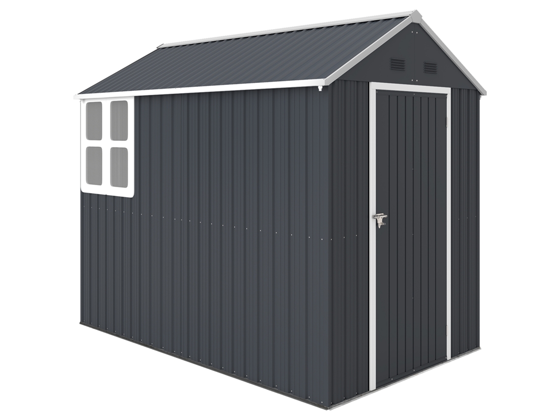 Caseta Jardín Metal Doble Puerta Ventana 259x172x222 Cm Gris Blanco