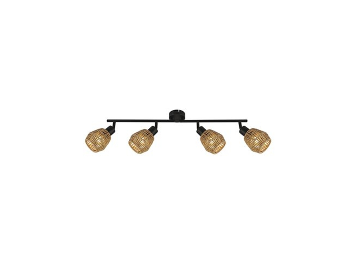 Regleta De Techo Krabi De Cuatro Luces (4xe14) 220/240v Ip20 18x90,6x9,5cm Fabricada En Metal Y Ratán Color Negro Y Beige