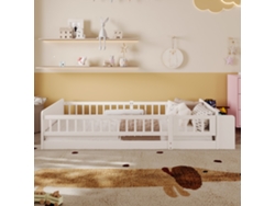 Cama infantil 90 x 200 cm - Madera maciza - Con almacenaje - Con 1 puerta - Blanco (colchón no incluido)