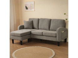 Sofá esquinero con chaise longue de 3 plazas en tejido de algodón y lino, color gris antracita.