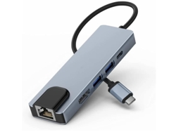 Adaptador Hub USB C Yizhood con Ethernet gris