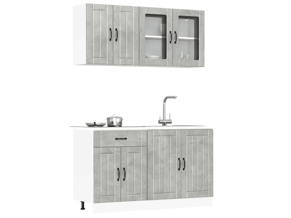 Conjunto De Armarios De Cocina | Mueble De Cocina De 4 Uds "lucca" De, Madera De Ingeniería Gris Hormigón
