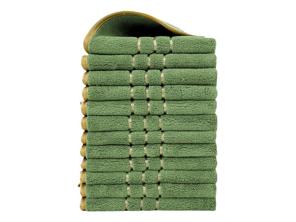 Conjunto De 12 Peças Toalhas De Mão Em Fleece Coral, Macias E Absorventes,verde Militar,34x34cm Gertiz