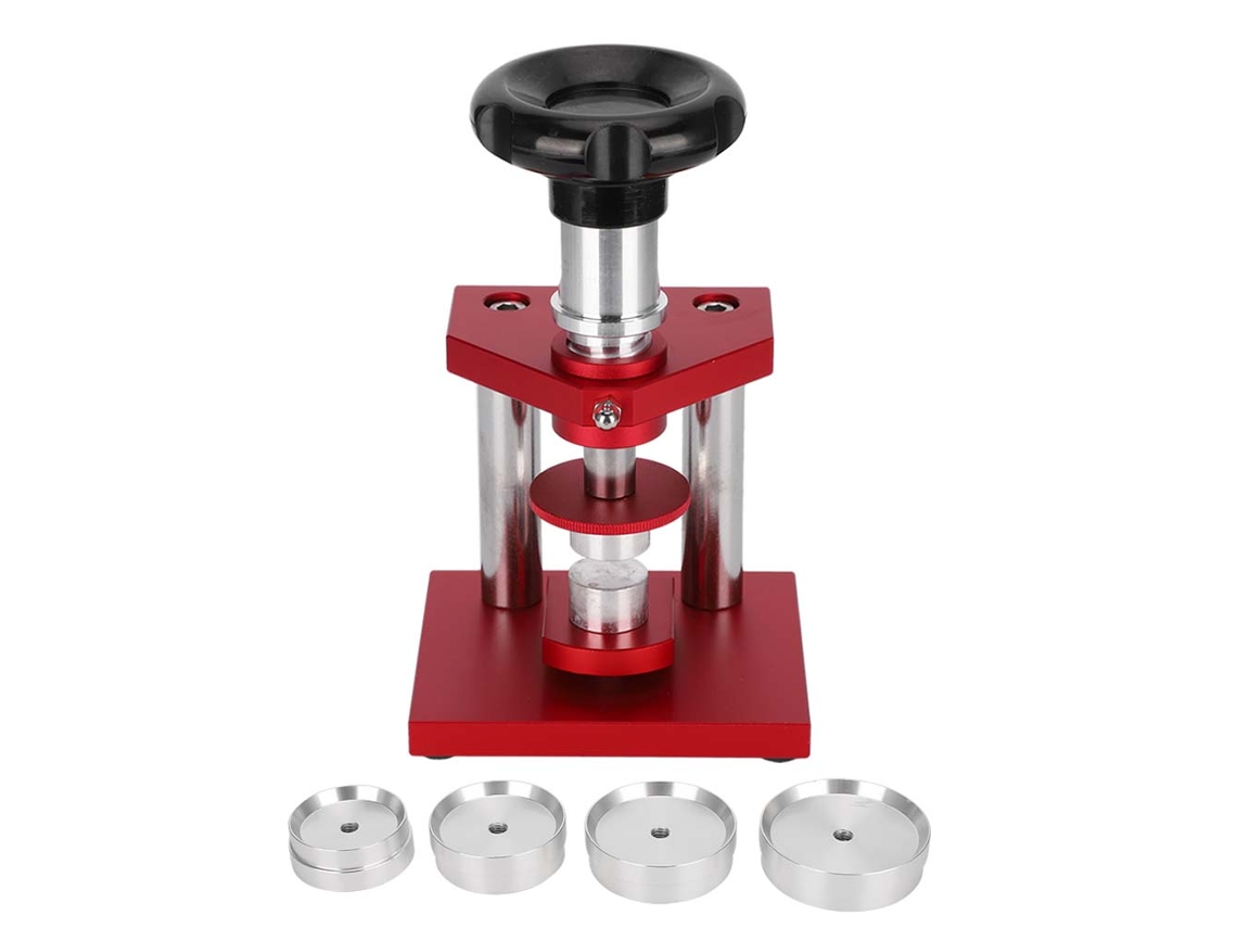 Cerradora de cajas de reloj con herramienta de presión y 4 matrices, aluminio