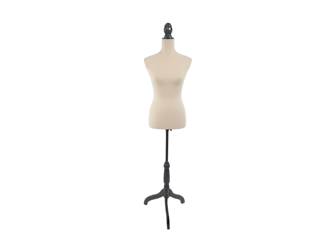 Maniquí De Costura Relaxdays Para Mujer 36/38, Regulable 130–167 Cm, Terciopelo, Base Madera, Champán/negro