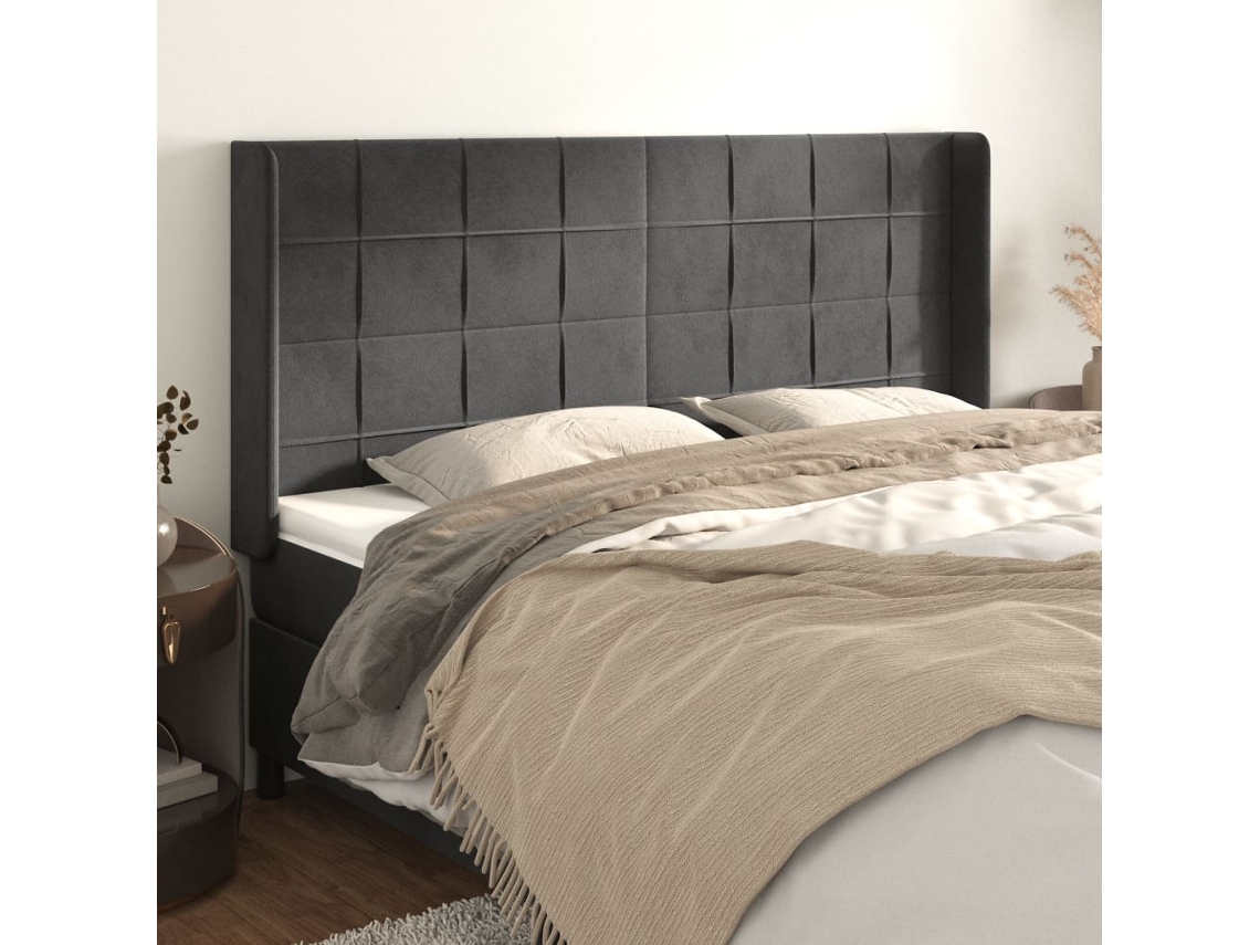 Cabecero Con Orejas De Terciopelo Gris Oscuro 163x16x118/128 Cm