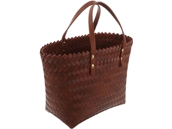 Bolsa De Mão Trançada Em Pvc Resistente Com Alça De Couro Marrom, Bolsa Tote Boêmia Leve.