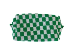 2026-bolsa Cosmética De Tela Tejida Cuadros Verdes Y Blancos Portátil Con Bolsillo Para Celular Organizador De Viajes 9,5*17*7,5cm