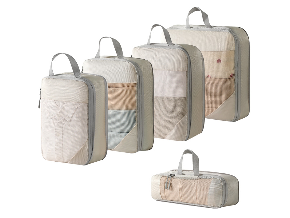 Conjunto De Bolsas Organizadoras Para Malas, Malha Comprimida, Pacote Com 5 Chrui (bege)