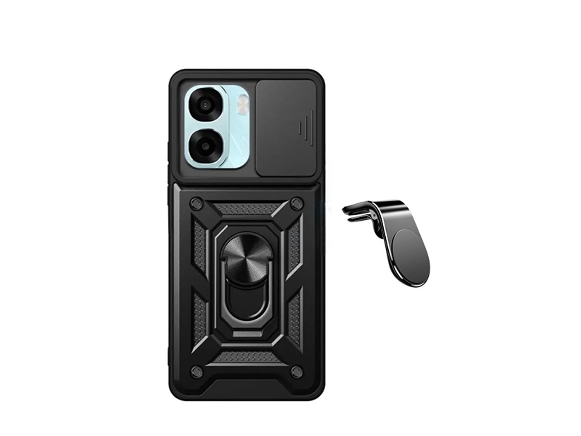 L Kit De Soporte Magnético Para Coche De Conducción Segura Funda Magnética Para Ventana Deslizante De Defensor Militar Phonecare Para Oppo A6 - Negro