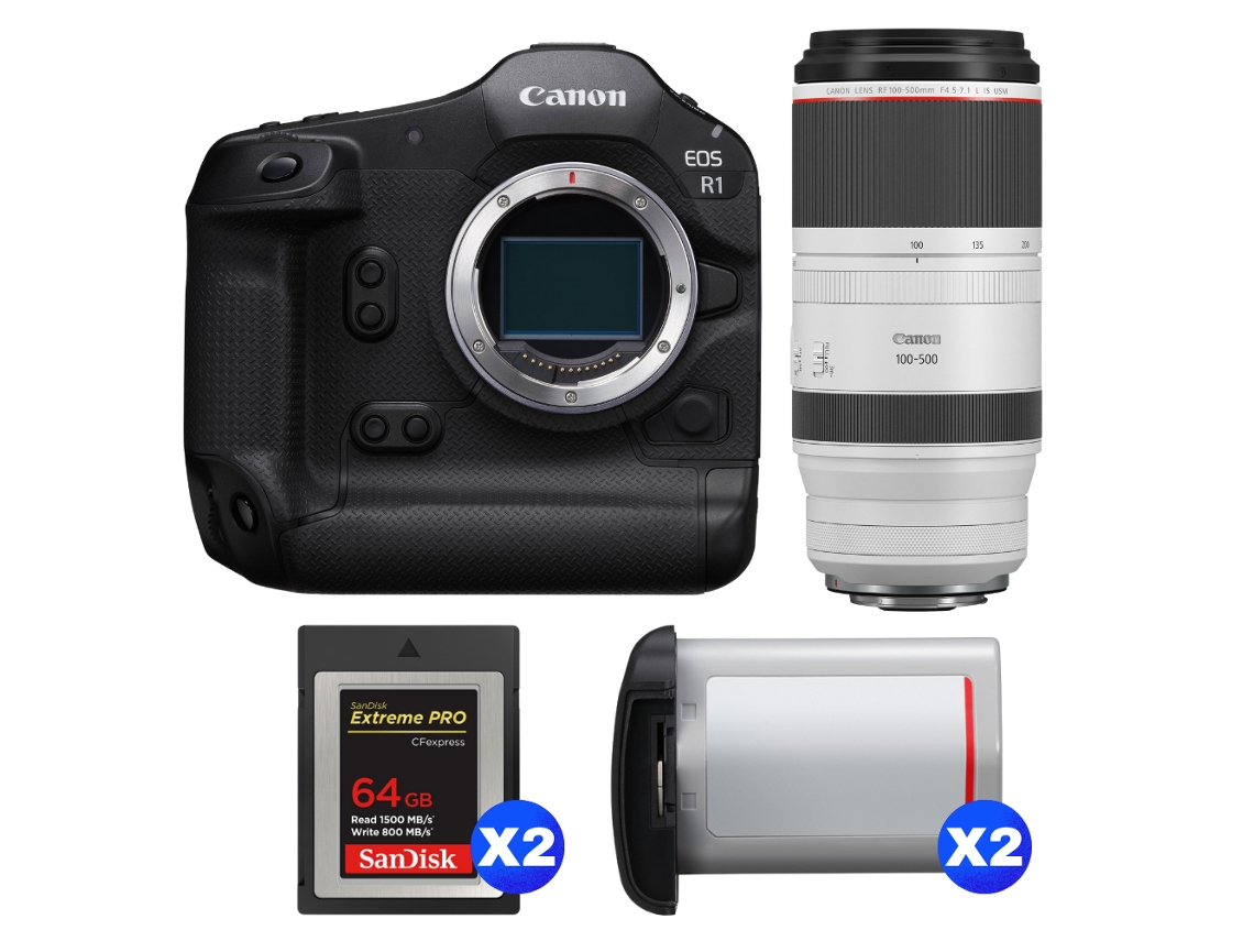Canon Eos R1 + Rf 100-500mm F/4.5-7.1 L Is Usm + 2 Sandisk 64gb Extreme Pro Cfexpress Type B + 2 Canon Lp-e19 + Ebook Pricedirect