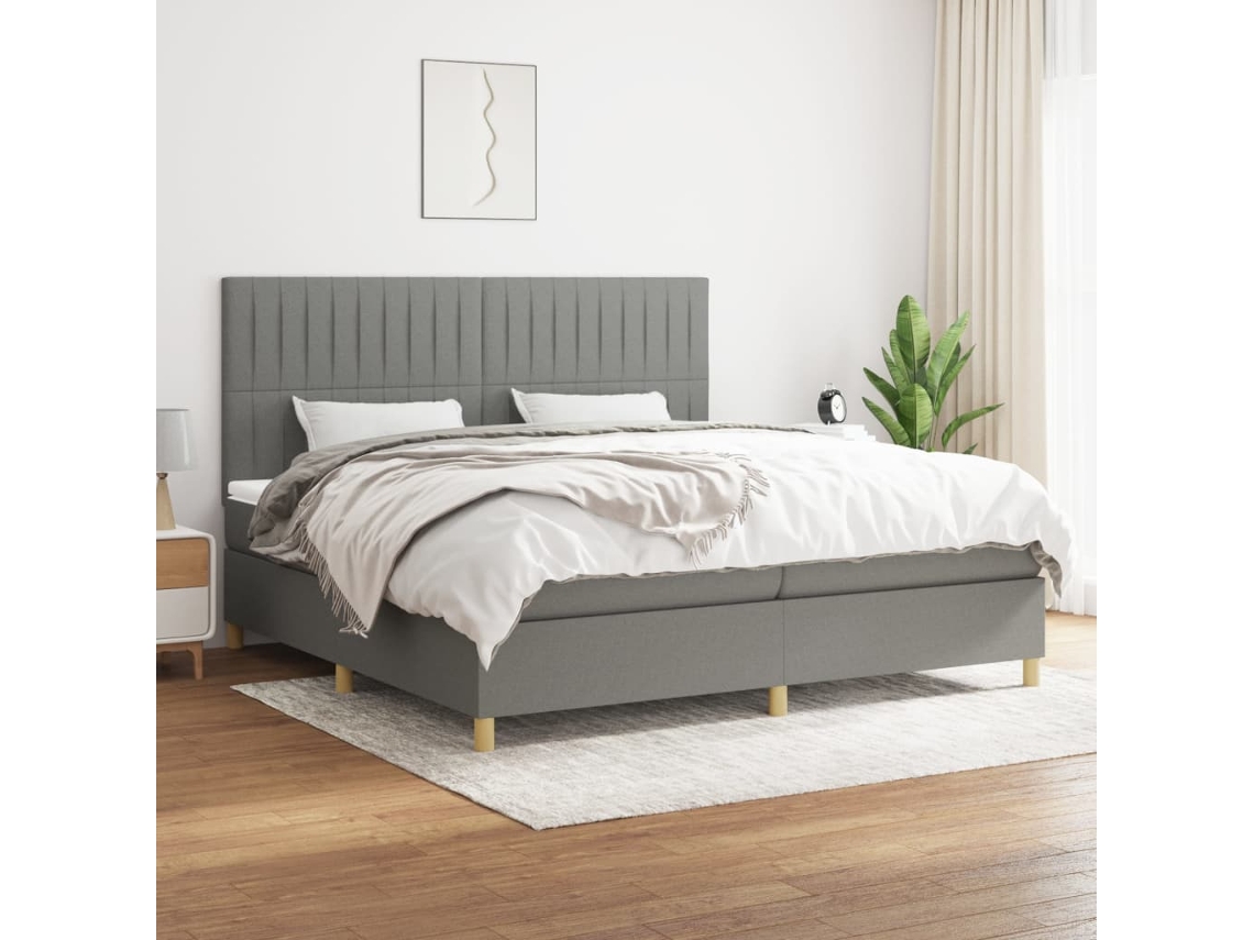 Cama Box Spring Con Colchón Tela Gris Oscuro 200x200 Cm
