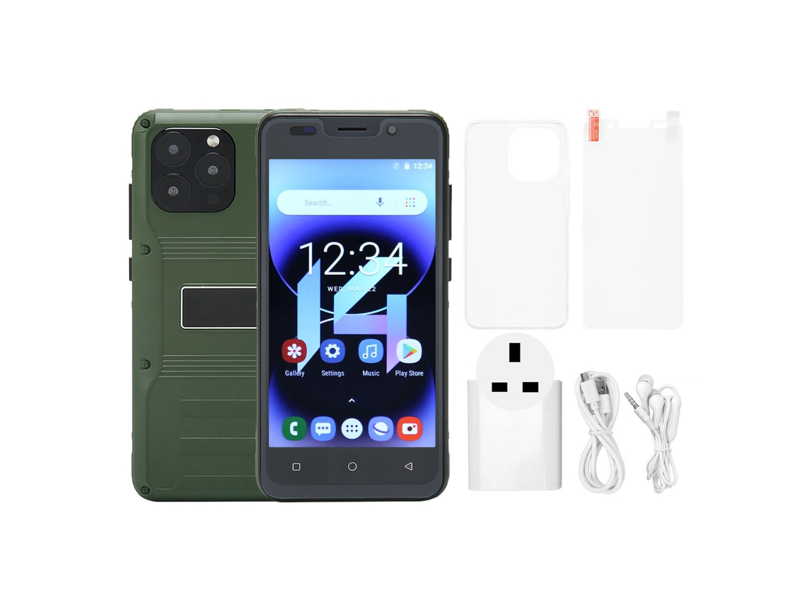Teléfono Android 10 desbloqueado de 5.0 pulgadas, 4 GB de RAM, 32 GB de ROM, doble SIM, color dorado resistente.