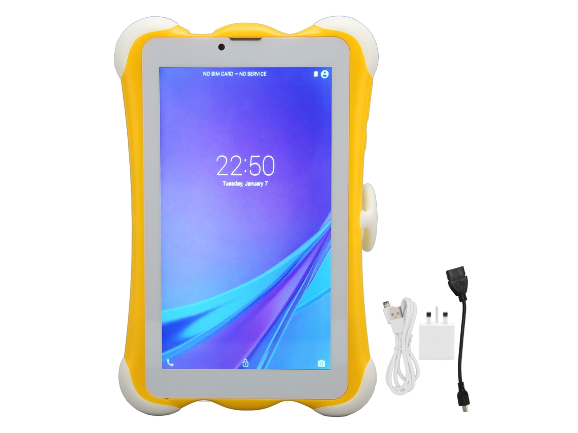 Tableta infantil de 7 pulgadas, 3 GB/32 GB, doble modo de espera, wifi, amarilla, cámara de 2 MP, luz dorada