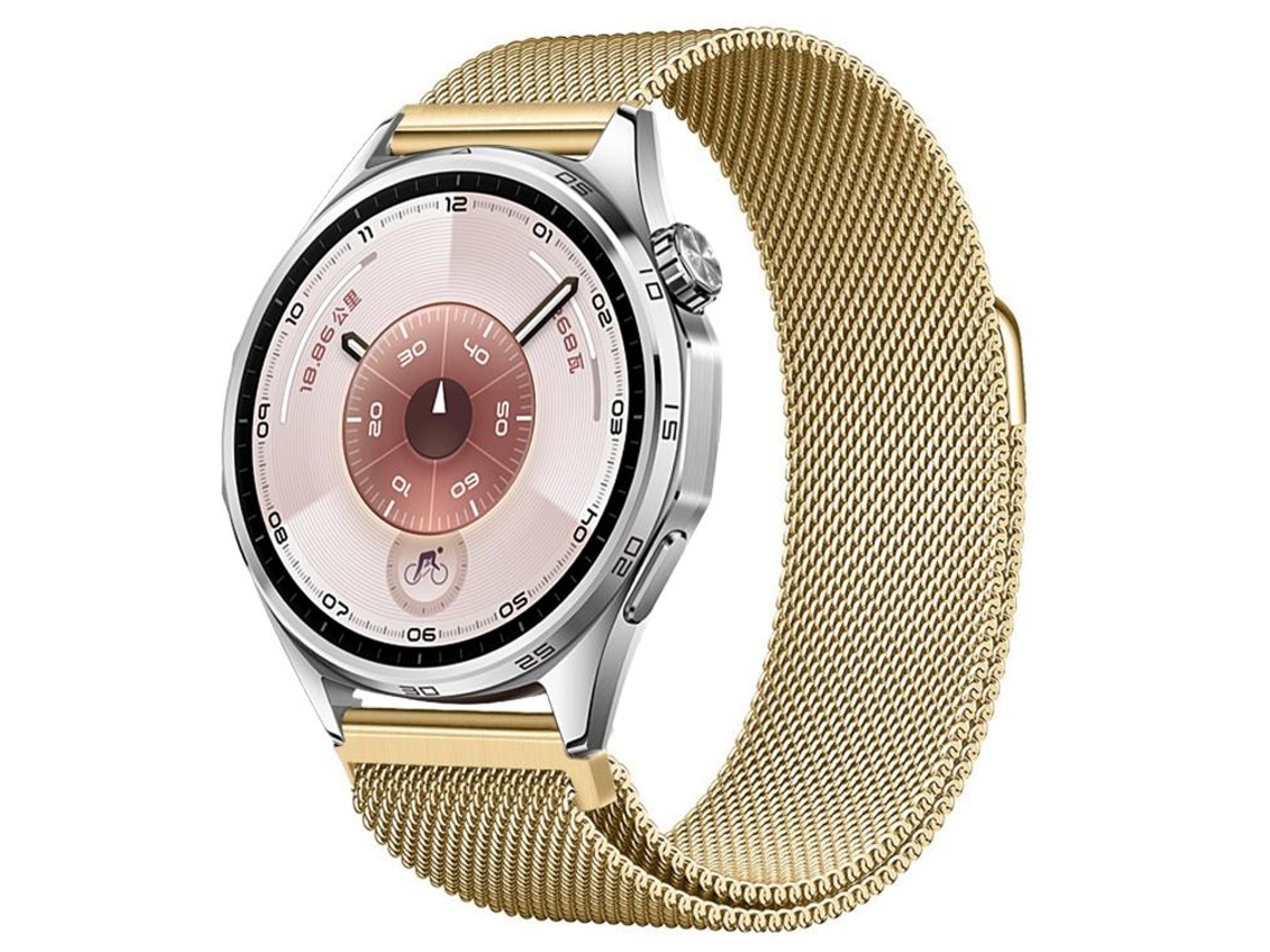 Bracelete Para Huawei Watch Gt 6 (46mm) - Aço Inoxidável Milanês Magnético Dourada