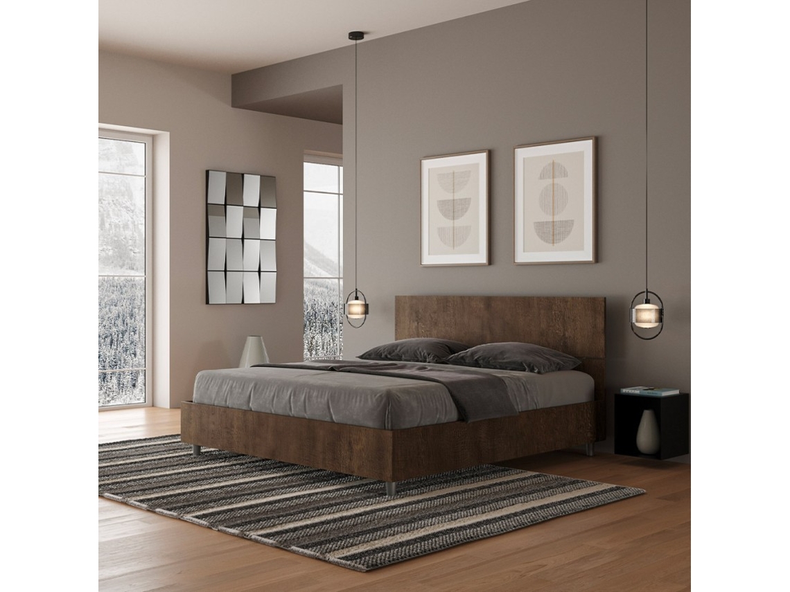 Cama doble contenedor 160x190cm en madera de nogal Demas Noix