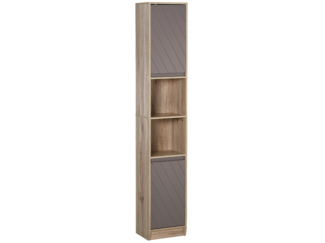 Mueble Columna De Almacenamiento Para Baño Estilo Acogedor, 30 X 24 X 170 Cm, 2 Puertas, Estante, 2 Nichos, Roble Claro Gris.