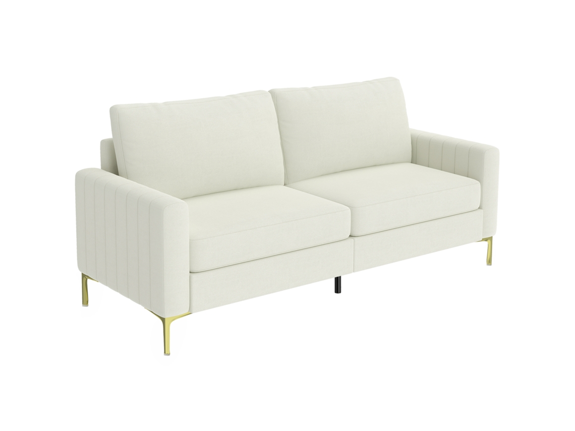 Sofá de 3 plazas, 181 cm, tapizado en terciopelo con cojines voluminosos, patas de metal, color blanco crema PRIME KANG