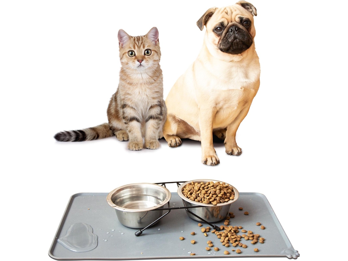 Alfombrilla Antideslizante De Silicona Gris De 48x30 Cm Para Comederos De Perros Y Gatos.