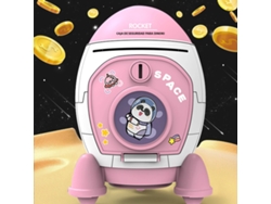 Hucha de juguete con forma de cohete espacial con gran capacidad y apertura con llave - Mdug (rosa)