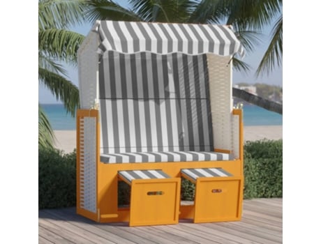 MAISON EXCLUSIVE Silla playa Strandkorb dosel ratán sintético madera azul blanco