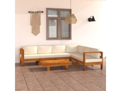 7 unidades Conj. Lounge De Jardim C/ Almofadões Branco Nata Acácia Dkd Decoración Del Hogar
