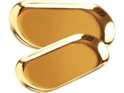 Juego 2 Bandejas Decorativas Ovaladas Pequeña Grande Acero Inoxidable Dorado Guardar Joyas Servilletas Fruta