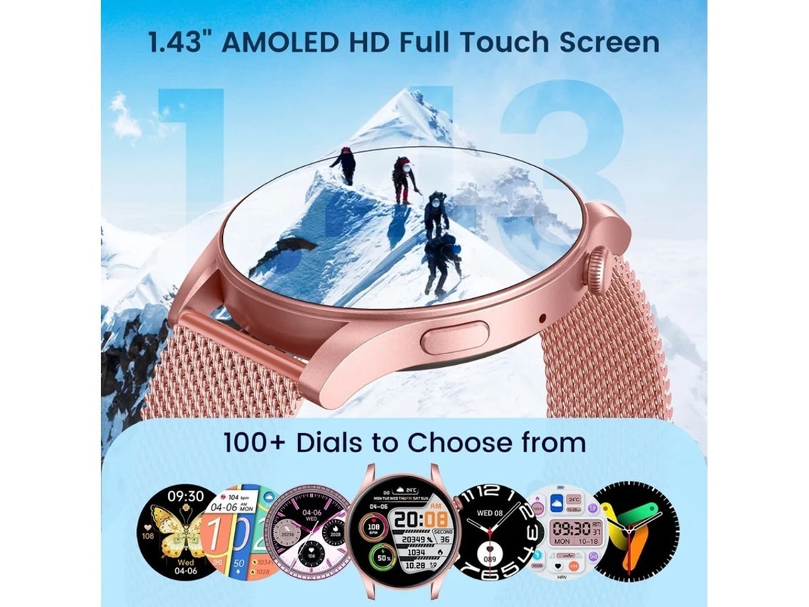 Reloj inteligente para mujer, reloj deportivo con pantalla táctil AMOLED de 1,43", monitor de frecuencia cardíaca y presión arterial. Bestvite