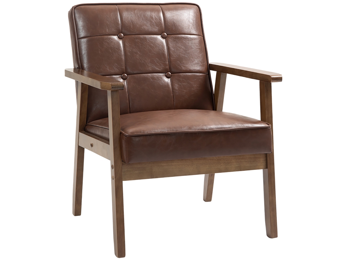 Sillón Tapizado En Pu Con Brazos De Madera De Caucho Marrón, 120 Kg