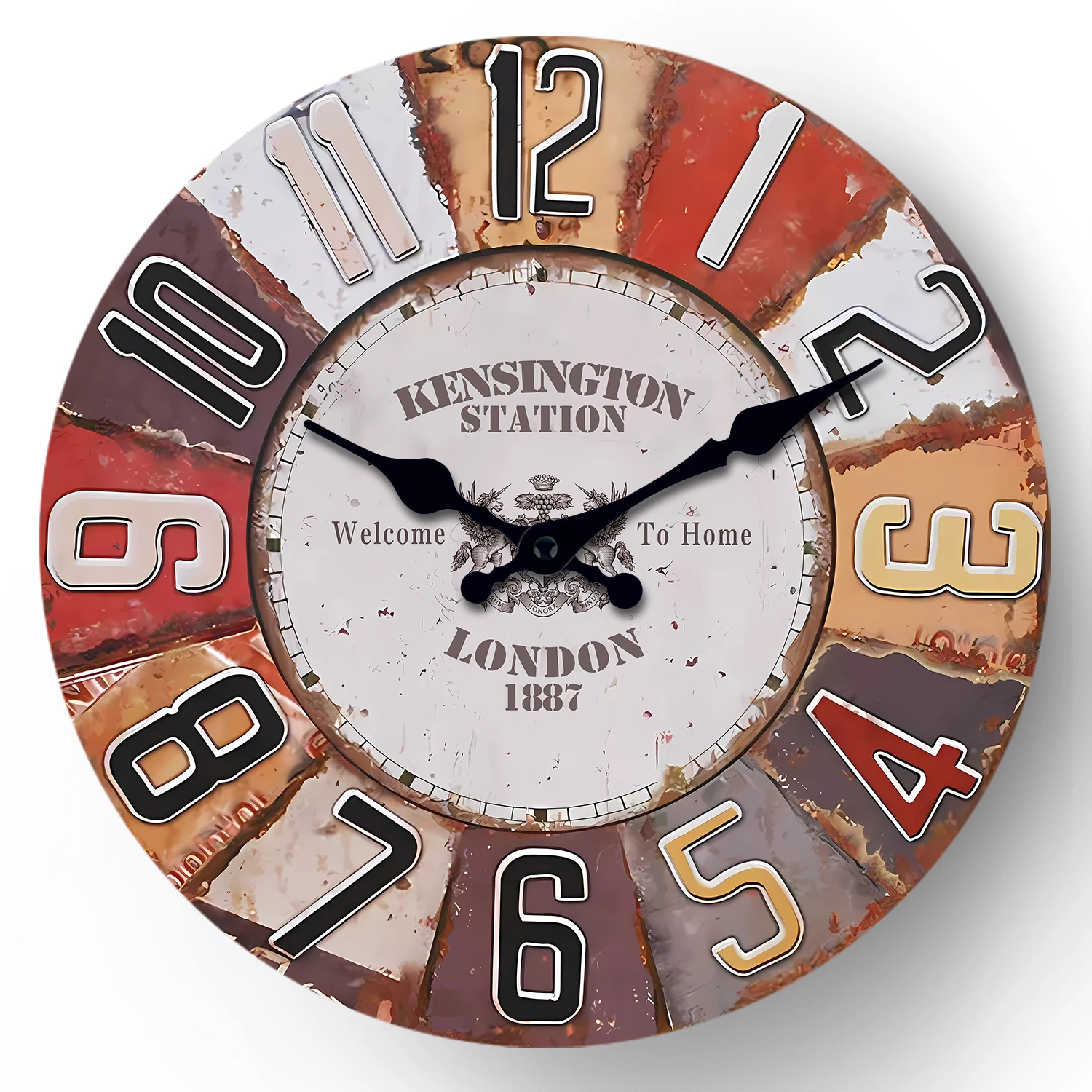 Reloj de pared de madera vintage creativo (35,5 cm), reloj de cuarzo silencioso
