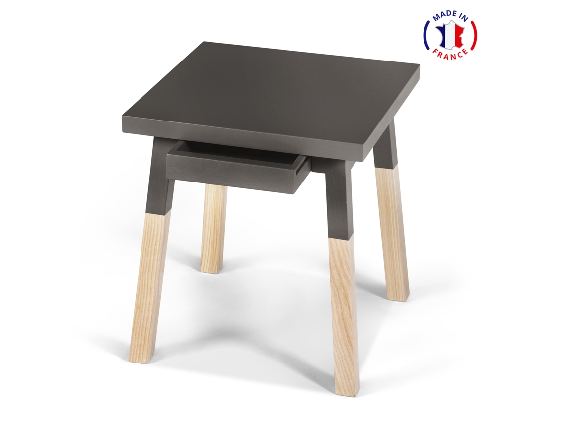 Conjunto de 2 Mesitas de Noche Cuadradas MON PETIT MEUBLE FRANÇAIS con Tablero Pintado y 1 Cajón (Gris Moscada - Madera - 40 x 45 x 40 cm)