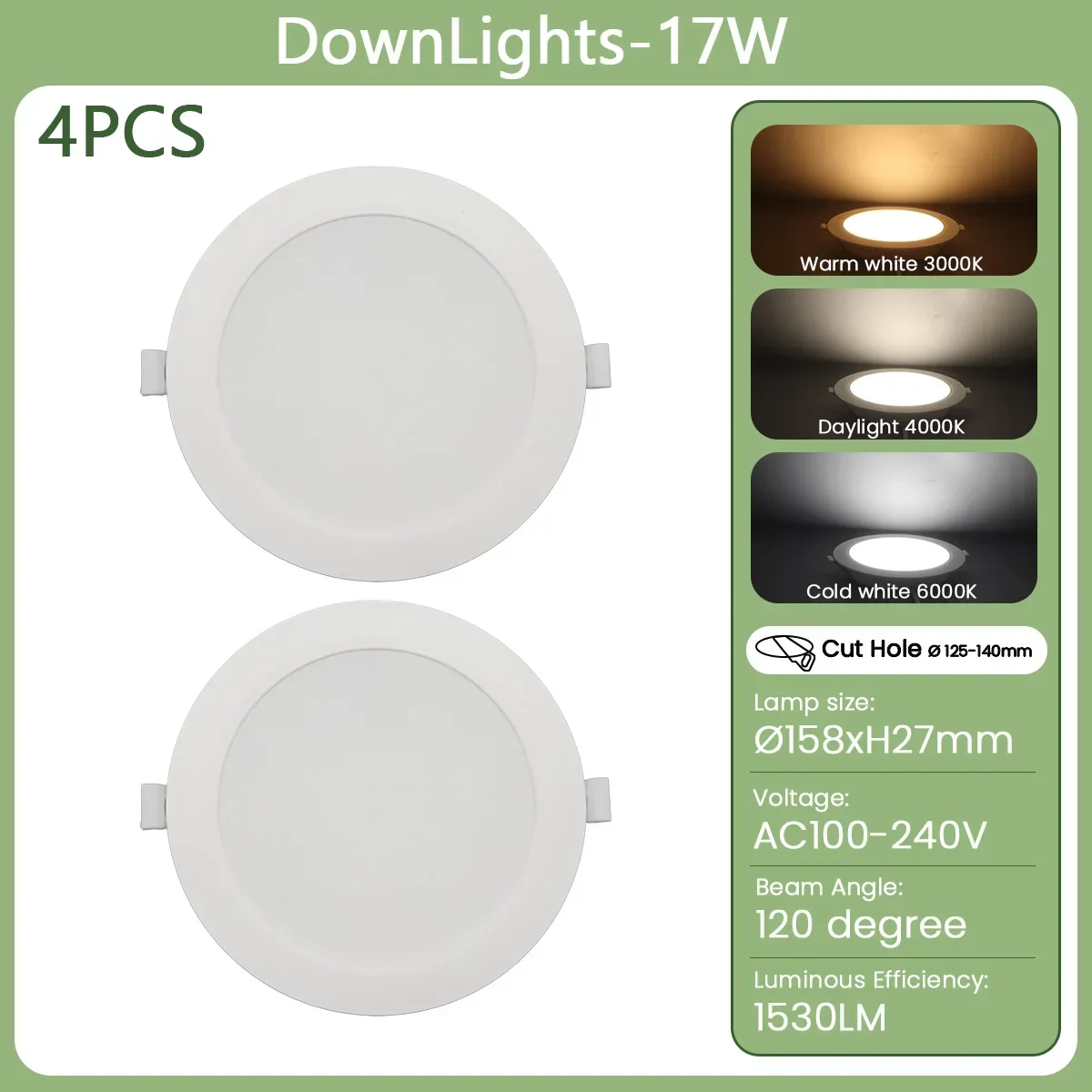 (17w, Luz Natural De 4000k) Dos Focos Led Empotrables Para Techo, Ideales Para La Iluminación Interior Del Hogar.