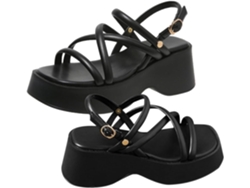 1 par de sandalias de plataforma para mujer, ideales para el verano, cómodas y elegantes, perfectas para la playa. Tacón color platino.