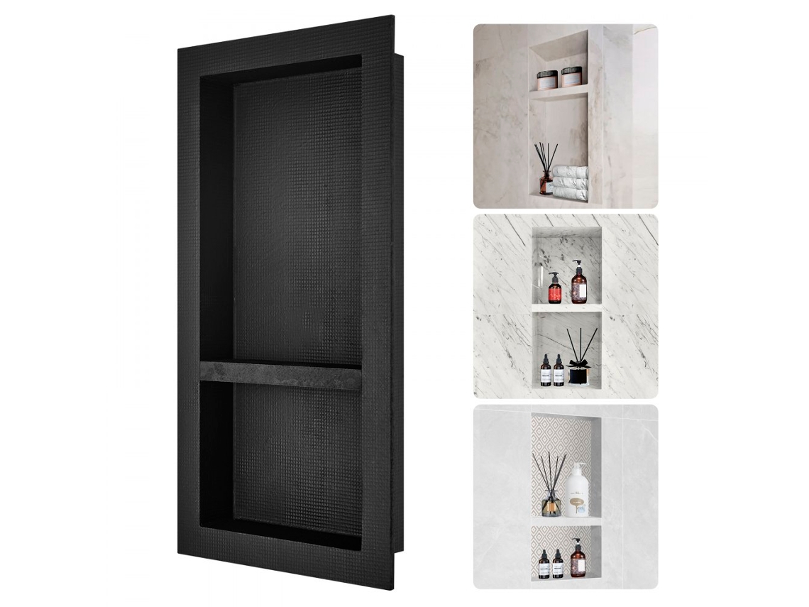 Nicho de ducha empotrado impermeable negro Tekmaquinas 10x41x81cm