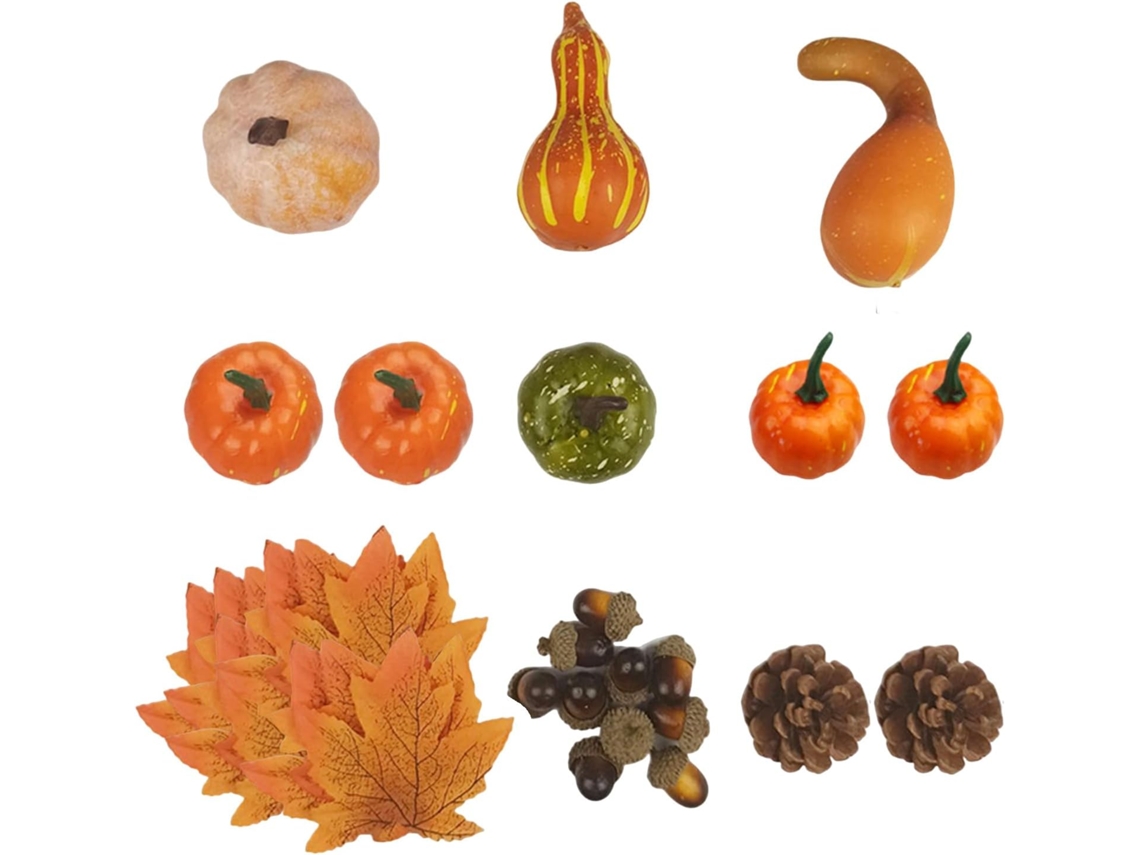 Calabazas Festivas De Tela Con Hojas De Arce De Seda Y Piñas, Para Halloween, Otoño,
