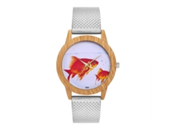 Reloj De Pulsera Unisex Zhoulianfa Con Diseño De Pez Dorado Y Brazalete De Acero Plateado.