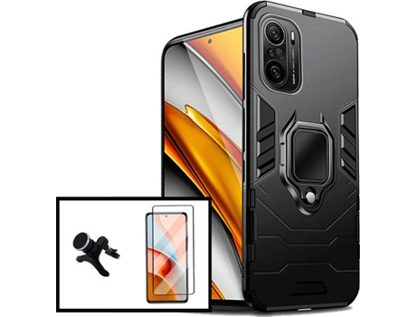 Kit Carcasa, Protector Cristal 5D Y Soporte Xiaomi Poco F3 Phonecare 3X1 Military Defender Reforzado